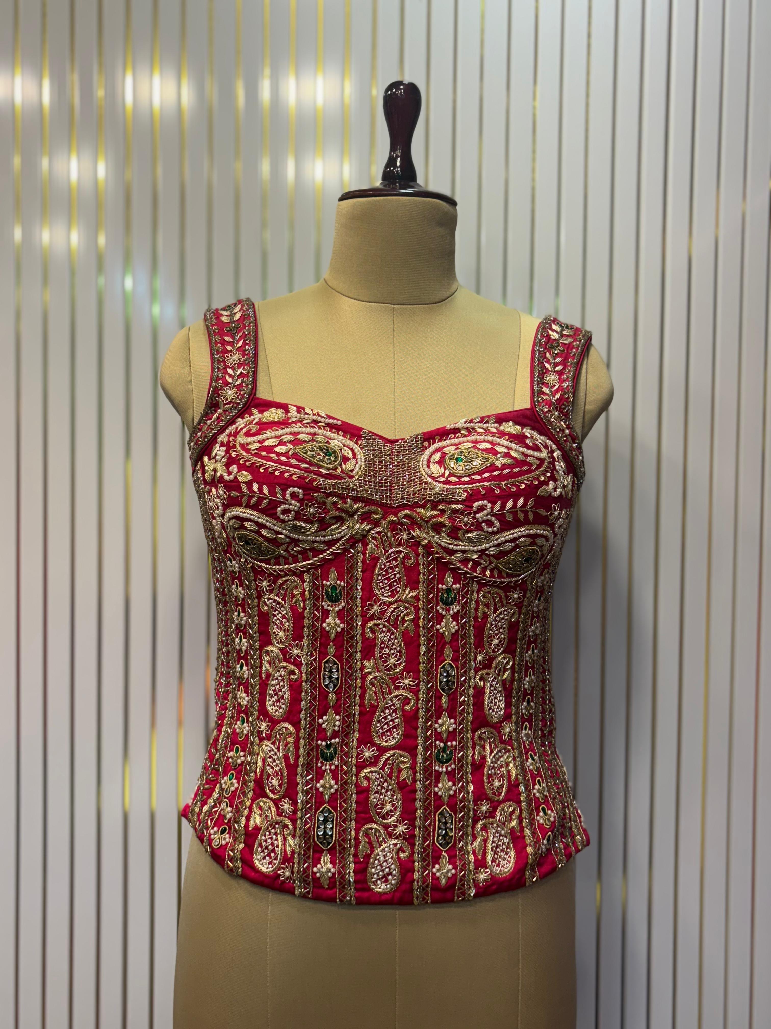 The "Rani Red Zari Corset" Blouse