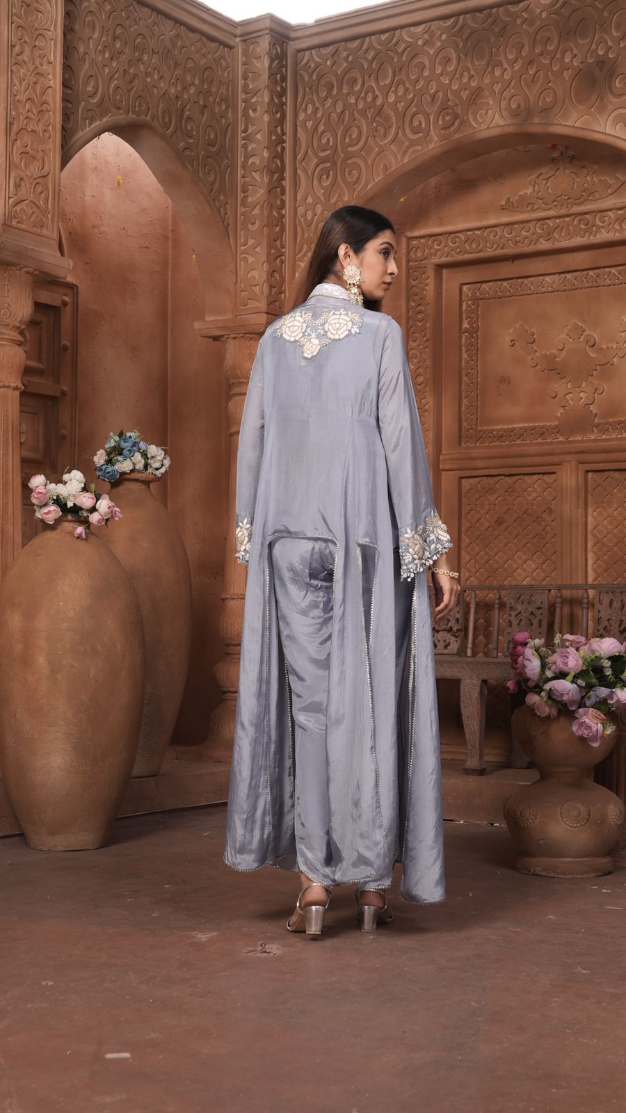 The 'Neelam' Embroidered Silk Co-ord Set with High-Low Overlay