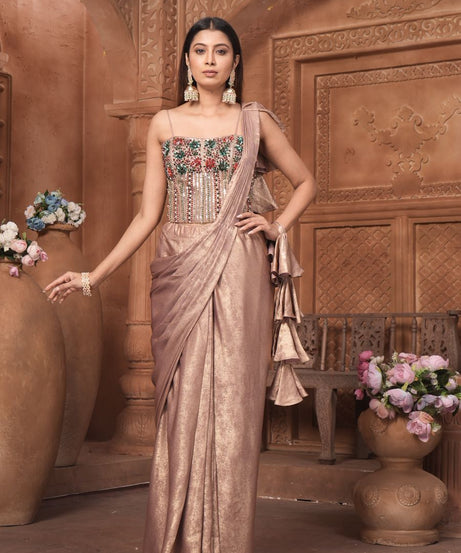 The Rose Gold Shimmer Saree Gown