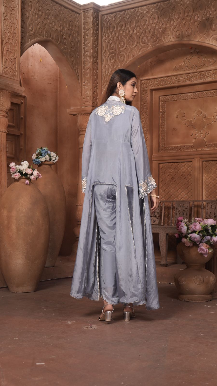 The 'Neelam' Embroidered Silk Co-ord Set with High-Low Overlay