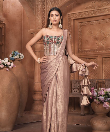 The Rose Gold Shimmer Saree Gown