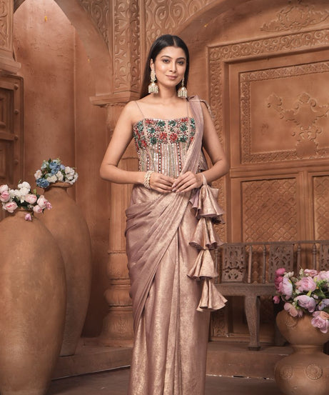 The Rose Gold Shimmer Saree Gown