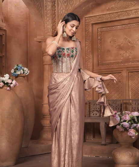 The Rose Gold Shimmer Saree Gown