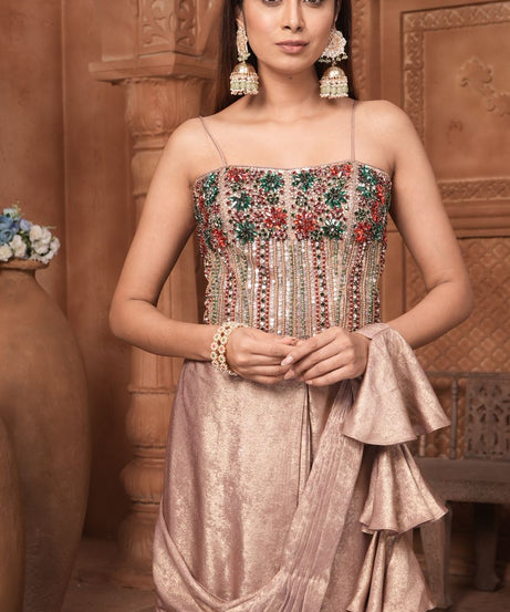 The Rose Gold Shimmer Saree Gown