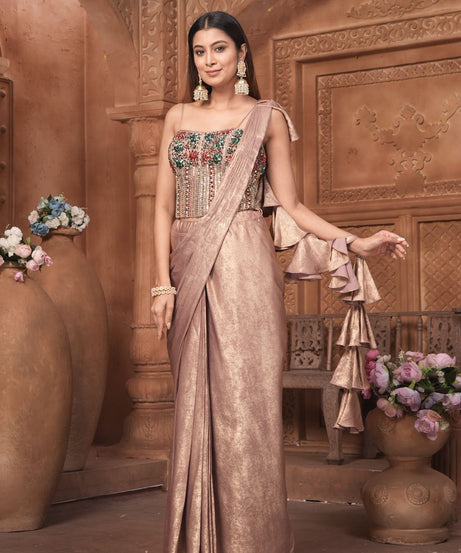 The Rose Gold Shimmer Saree Gown