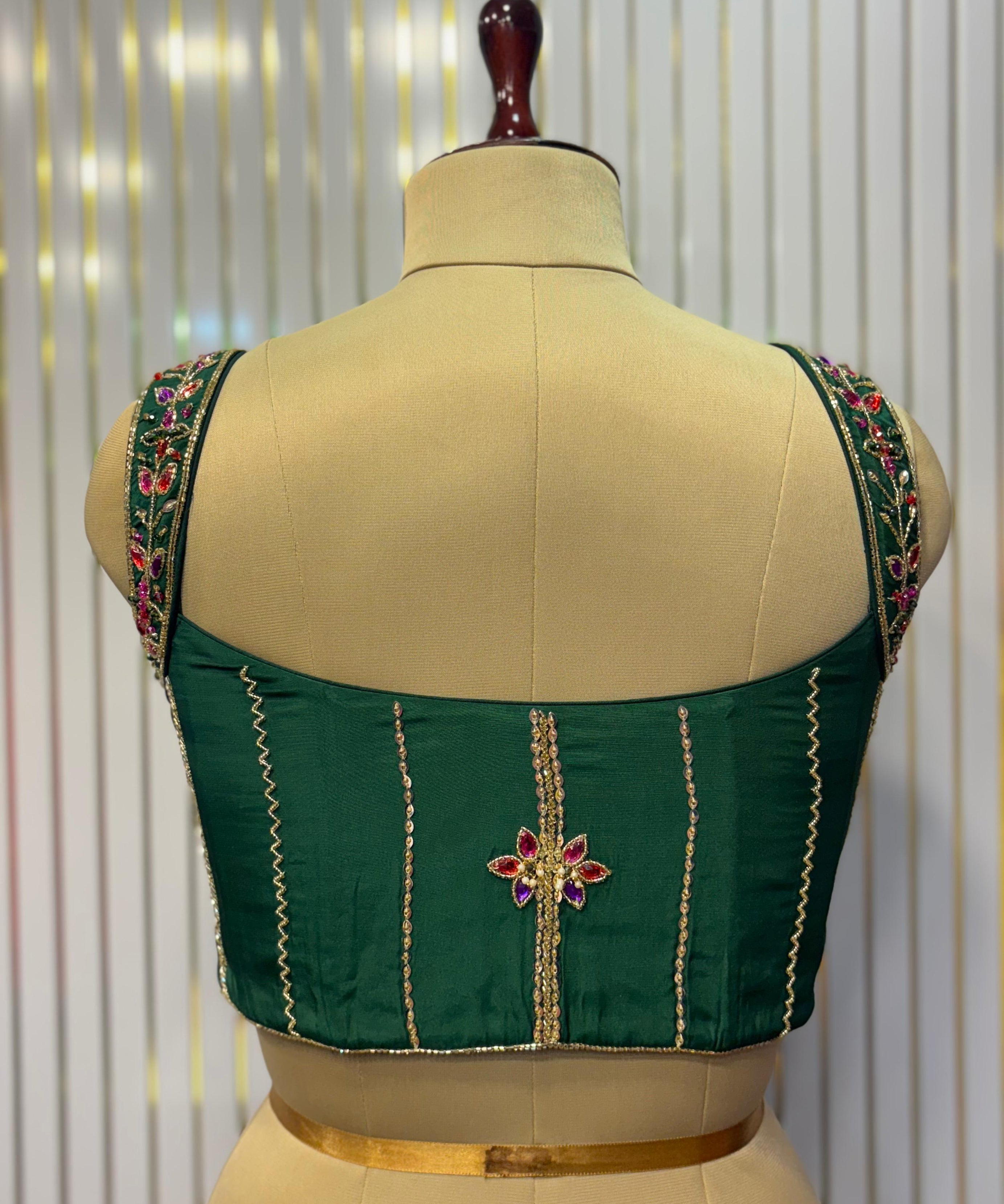 Emerald Empress Hand-Embroidered Bustier Blouse