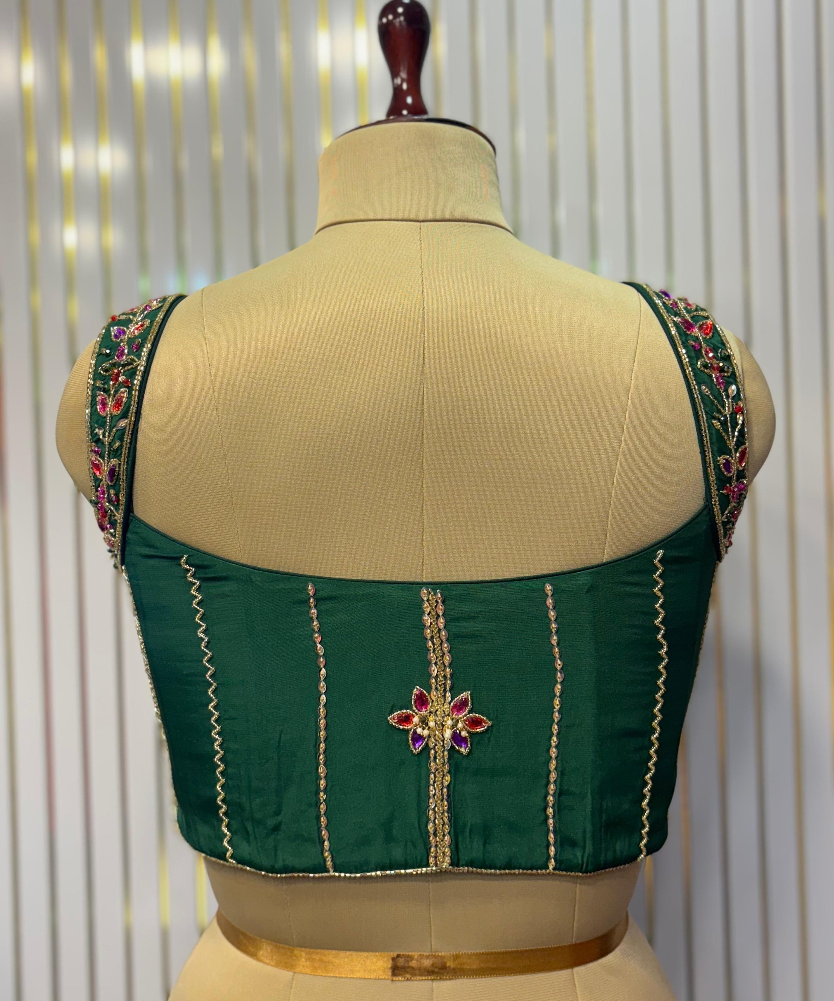Emerald Empress Hand-Embroidered Bustier Blouse