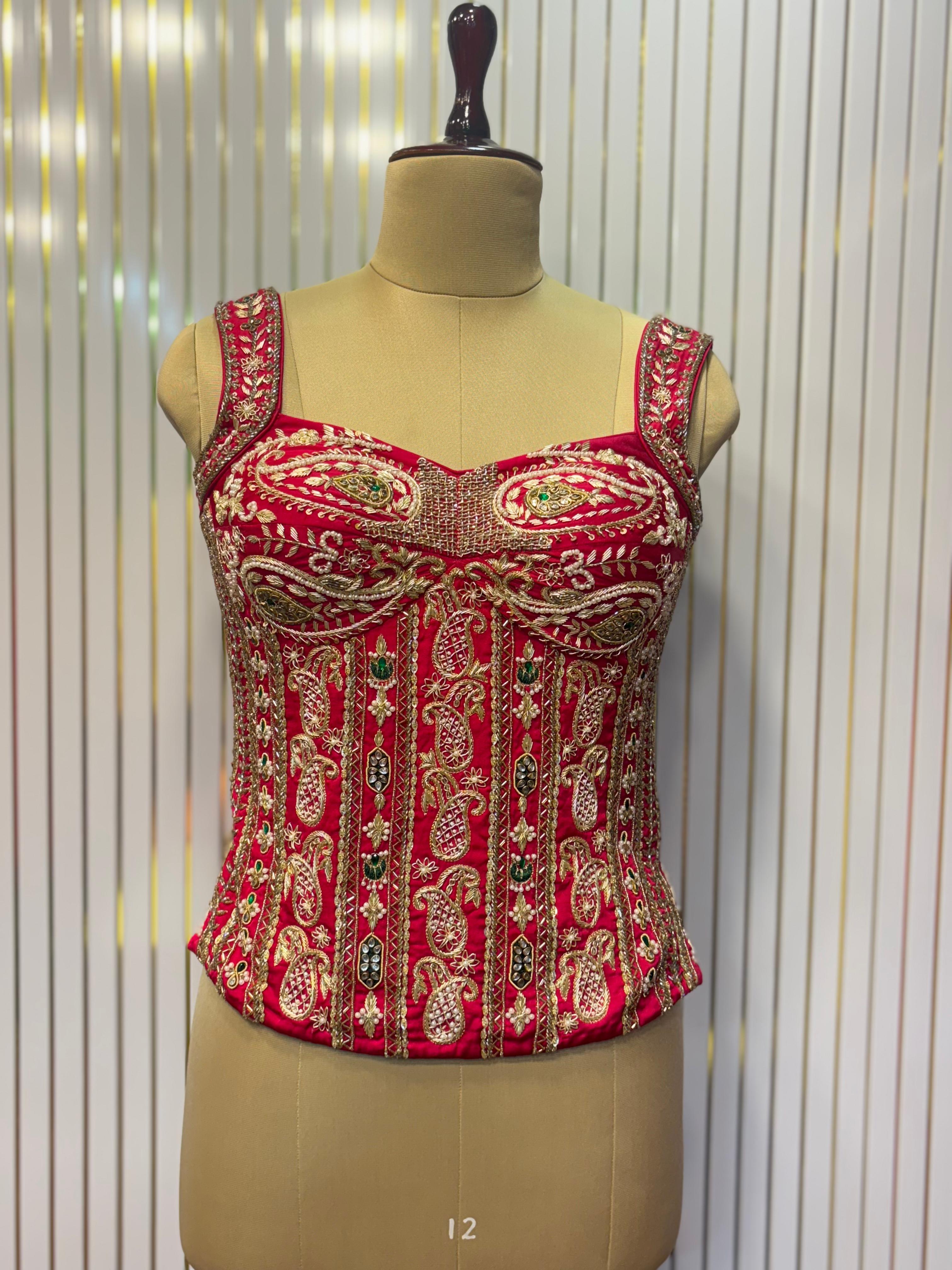 The "Rani Red Zari Corset" Blouse