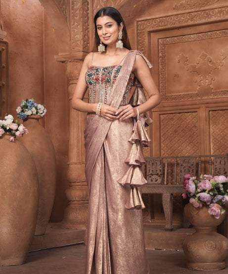The Rose Gold Shimmer Saree Gown