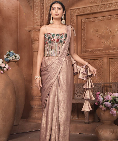 The Rose Gold Shimmer Saree Gown
