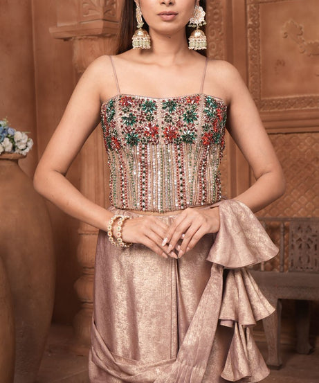 The Rose Gold Shimmer Saree Gown