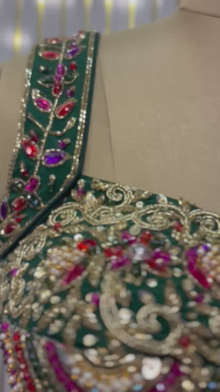 Emerald Empress Hand-Embroidered Bustier Blouse