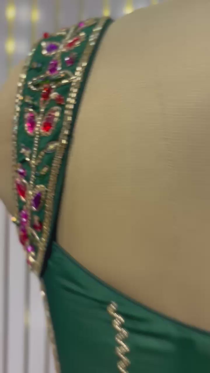 Emerald Empress Hand-Embroidered Bustier Blouse